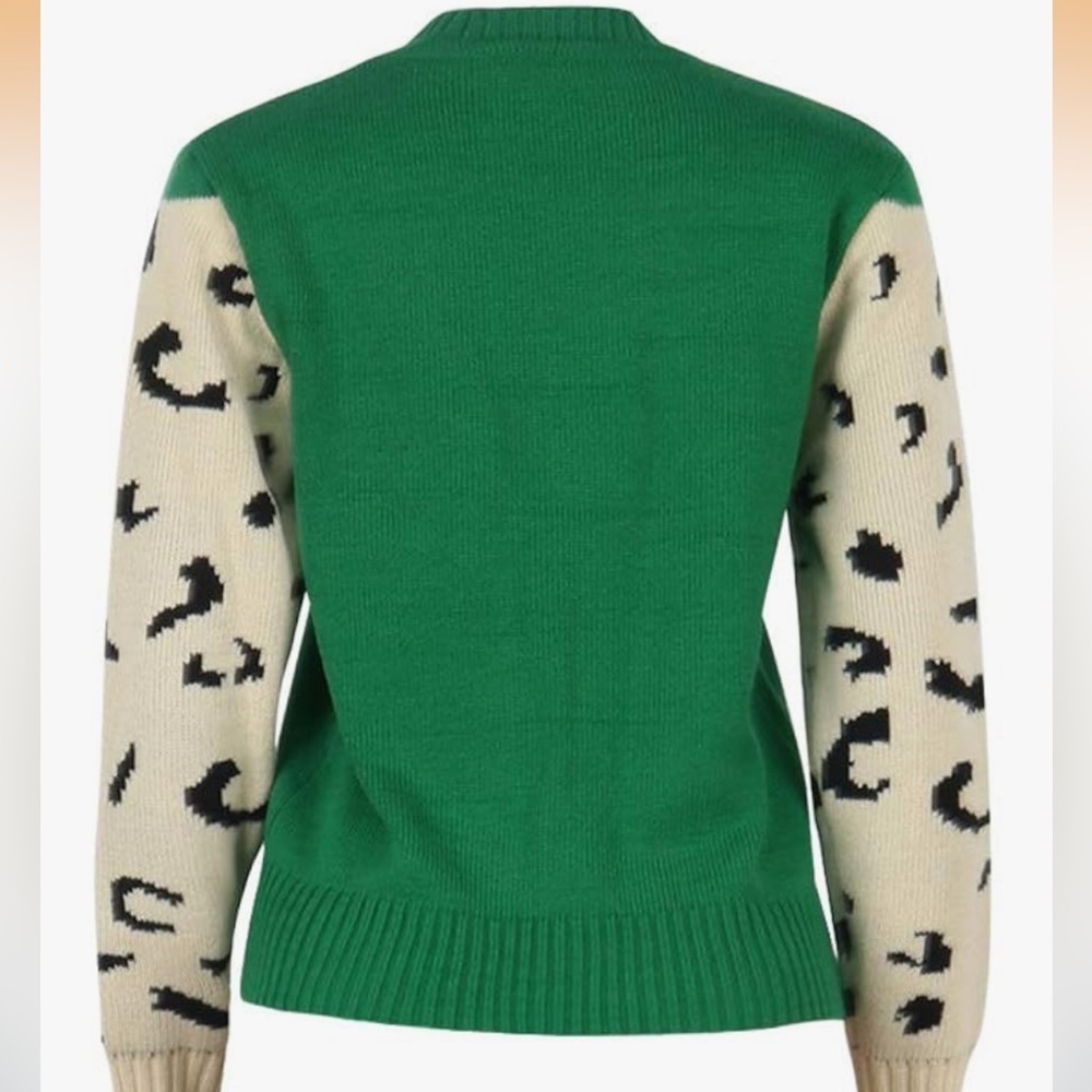 Junboon Leopard Print Knitted Pullover Sweaters Long Sleeve Crew Neck Top M - Picture 2 of 9